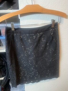 LOFT Black Embroidered Eyelet Mini Skirt